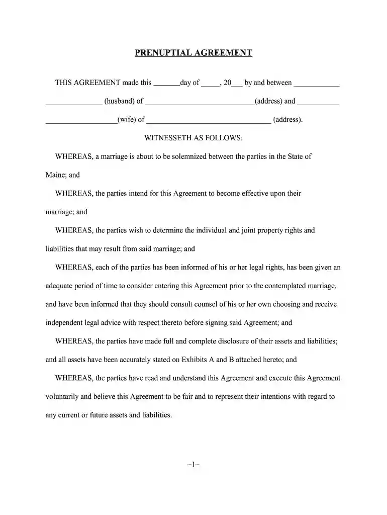 prenuptial agreement form Preview on Page 1