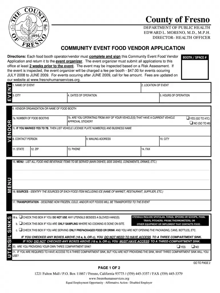 fresno county food vendor application Preview on Page 1