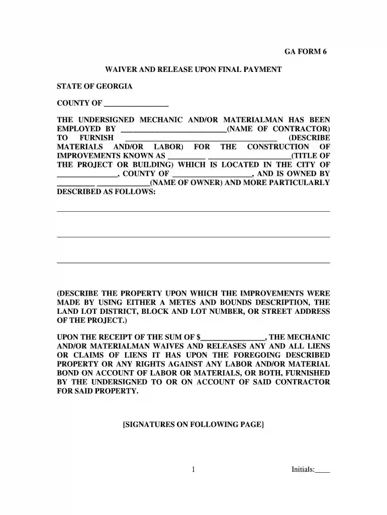 waiver georgia form Preview on Page 1