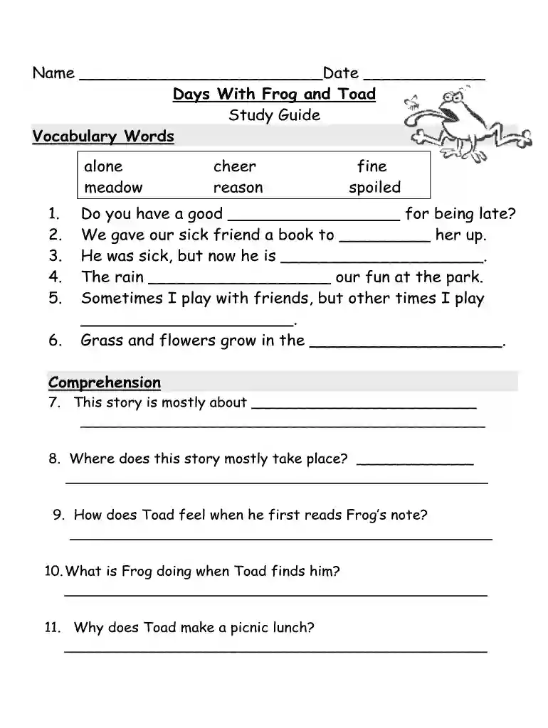 days with frog and toad comprehension questions Preview on Page 1