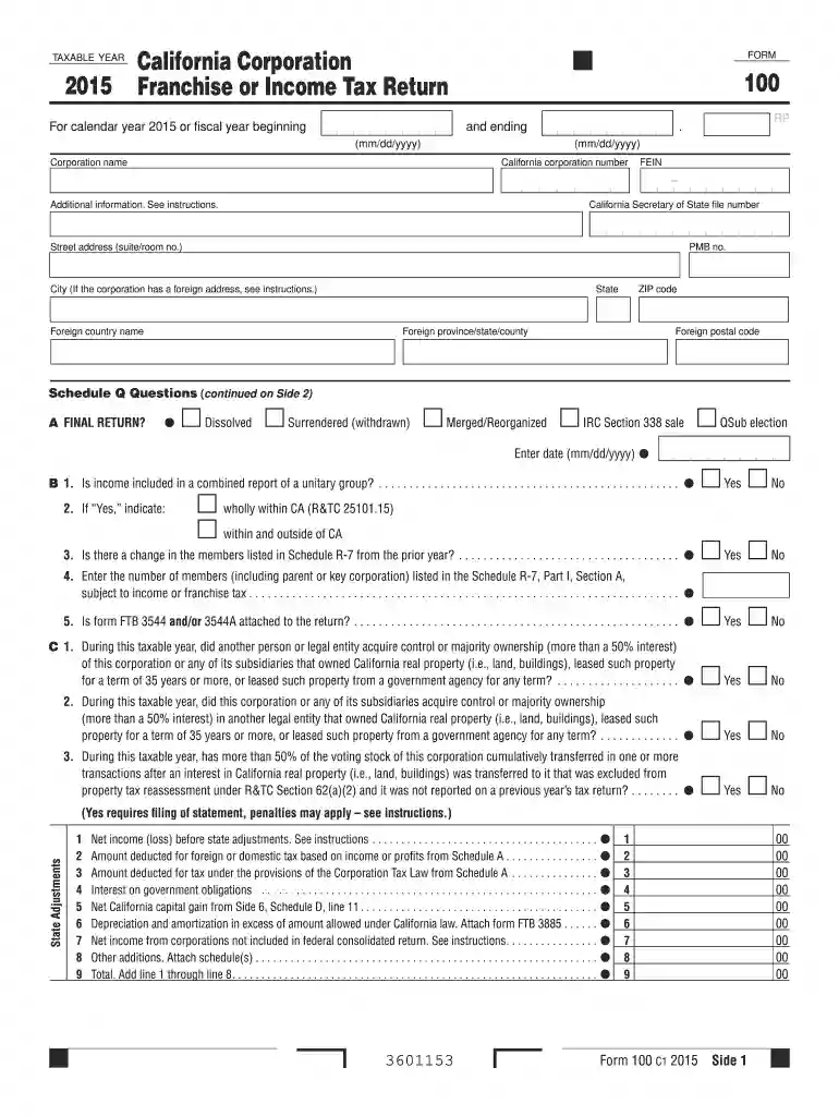 2015 form franchise tax Preview on Page 1