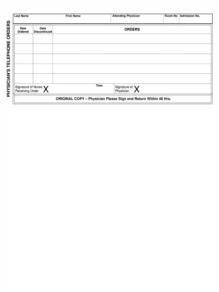 physician telephone order form Preview on Page 1