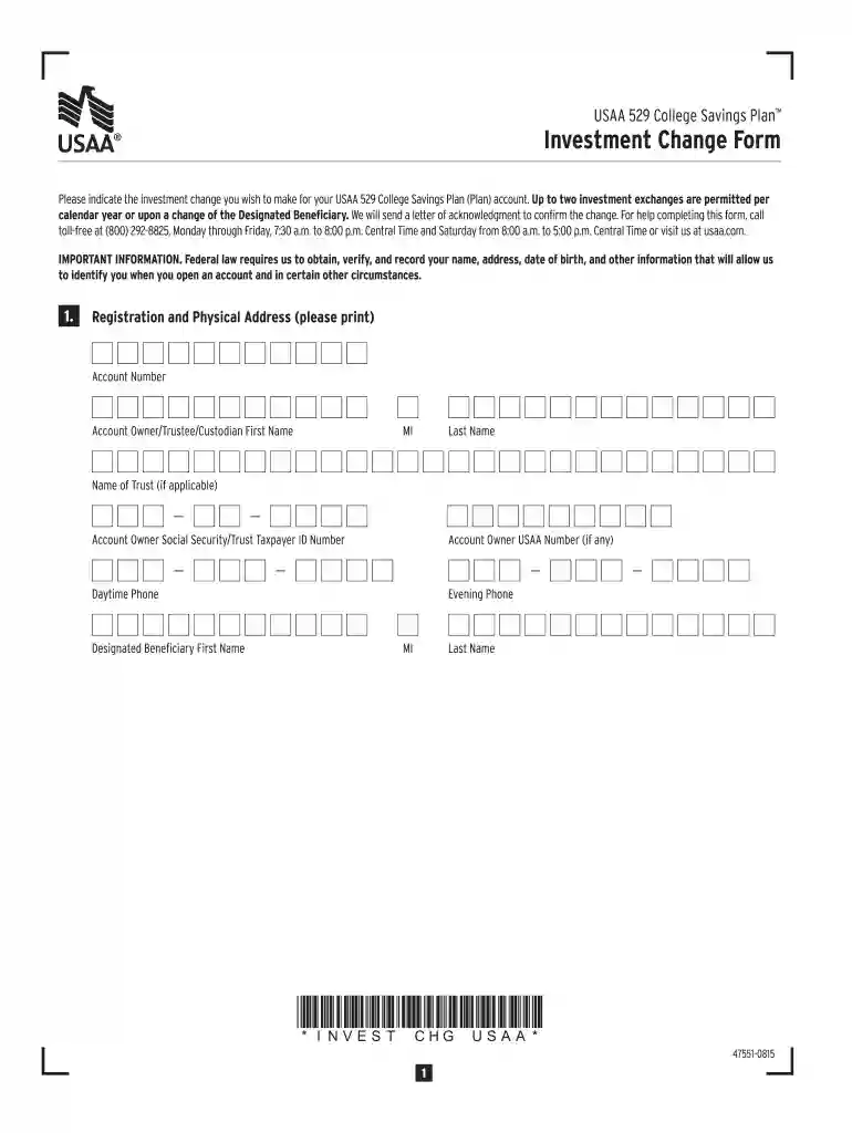 Investment Change Form - contentusaacom Preview on Page 1