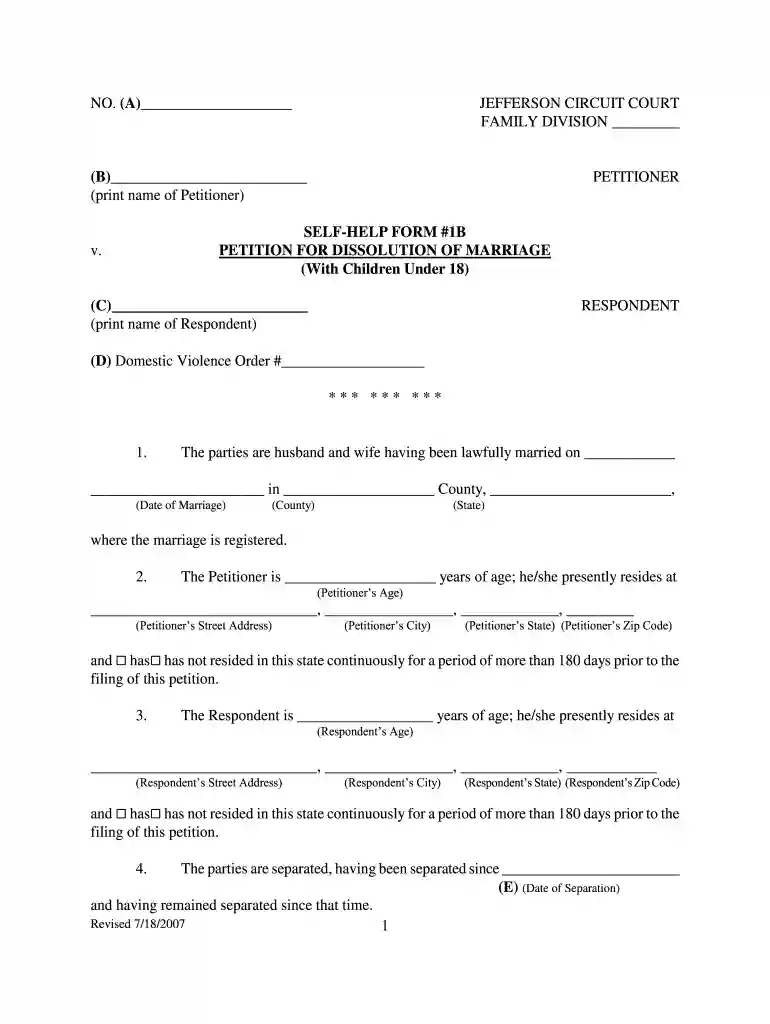 form 1b petition for dissolution of marriage Preview on Page 1