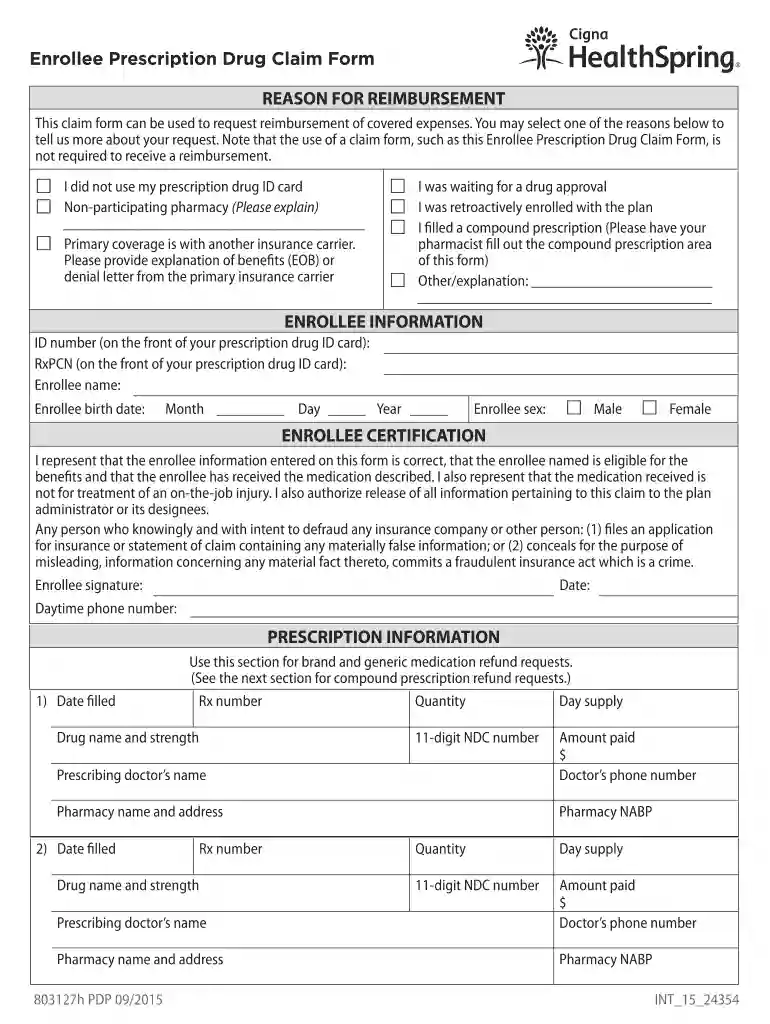 cigna healthspring claim form Preview on Page 1