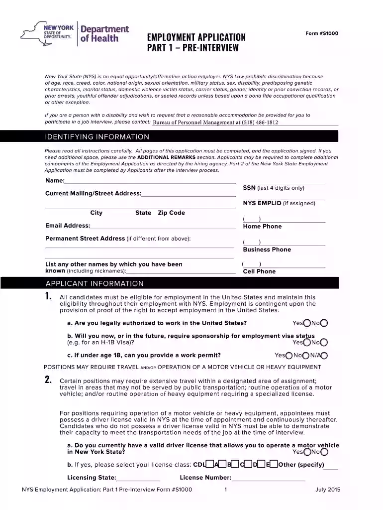 new york employment application Preview on Page 1