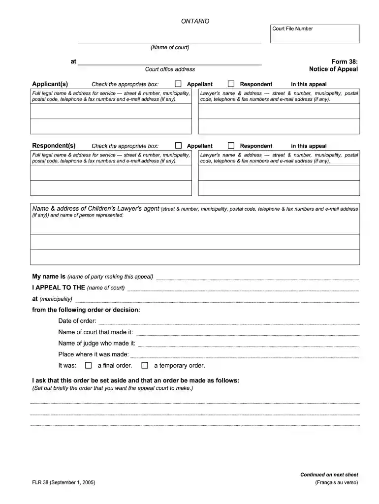 form 38 notice of appeal Preview on Page 1