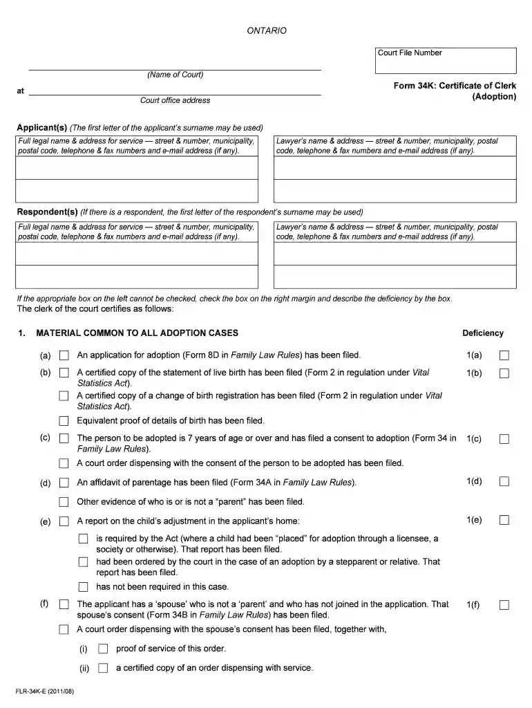 Name of Court Form 34K Certificate of Clerk at Court Preview on Page 1