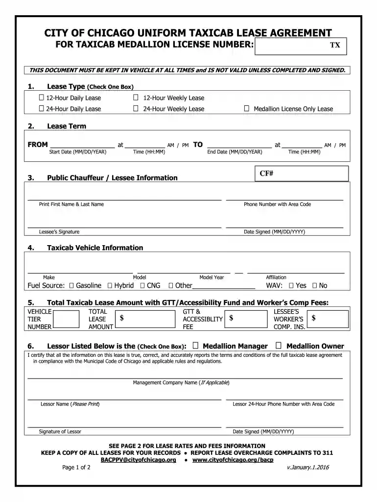 taxi rental agreement template Preview on Page 1