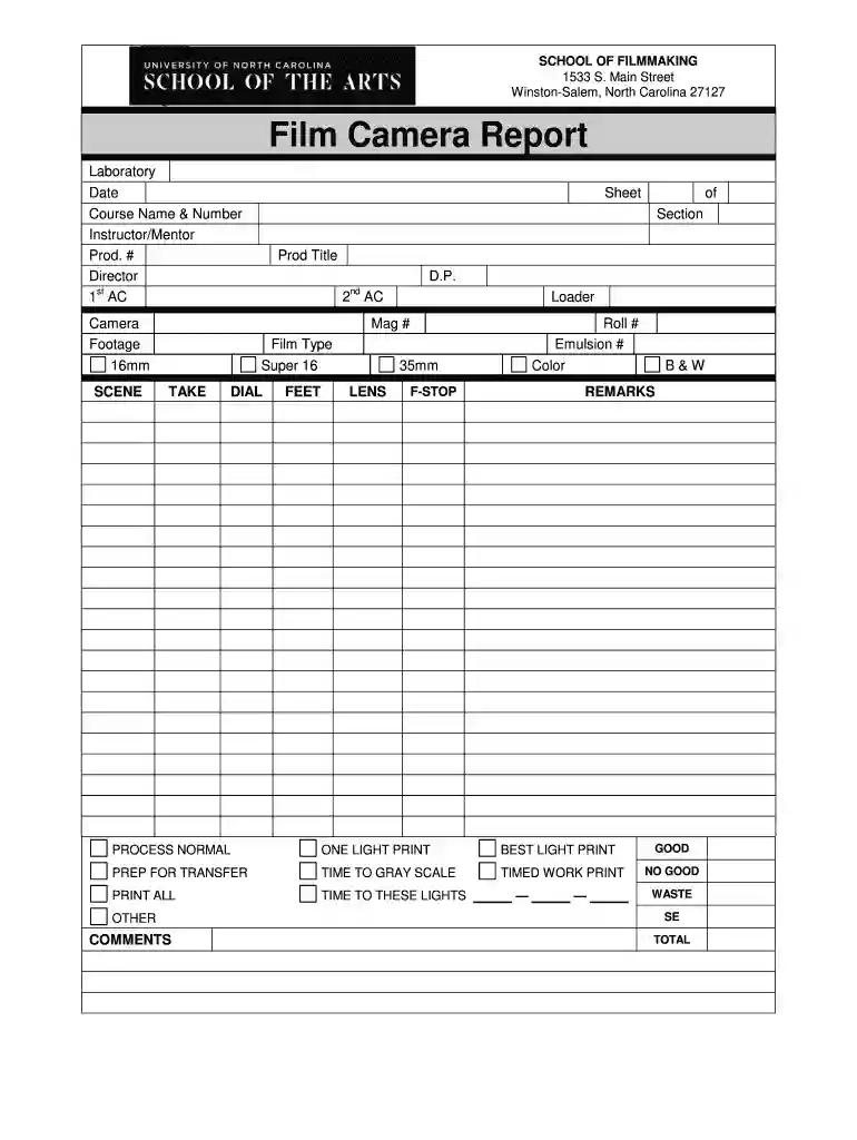 camera report template Preview on Page 1