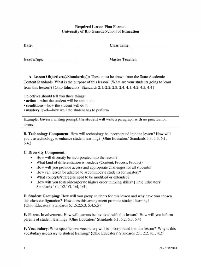 university of rio grande lesson plan format Preview on Page 1