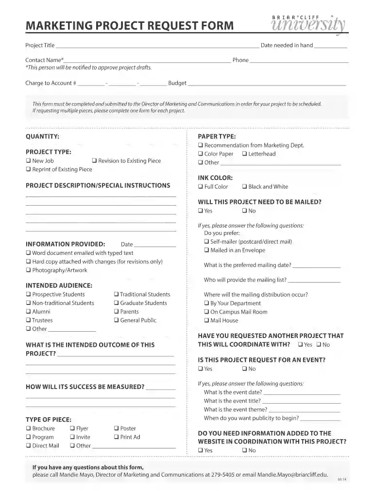 MARKETING PROJECT REQUEST FORM - Briar Cliff University - briarcliff Preview on Page 1