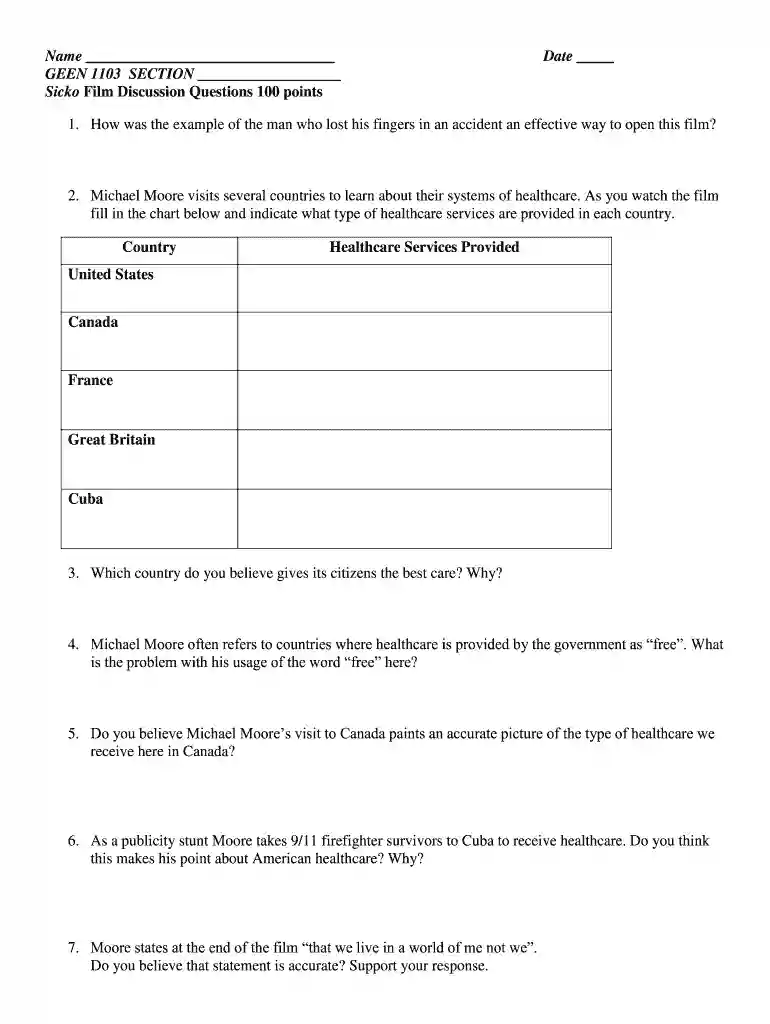 sicko movie questions and answers Preview on Page 1