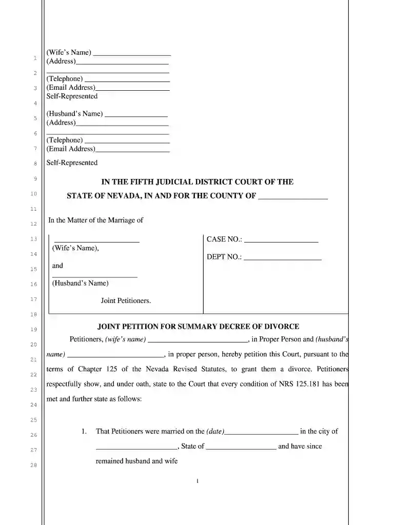 1 2 3 (Wifes Name) (Address) (Telephone) (Email Address) SelfRepresented 4 7 (Husbands Name) (Addres Preview on Page 1