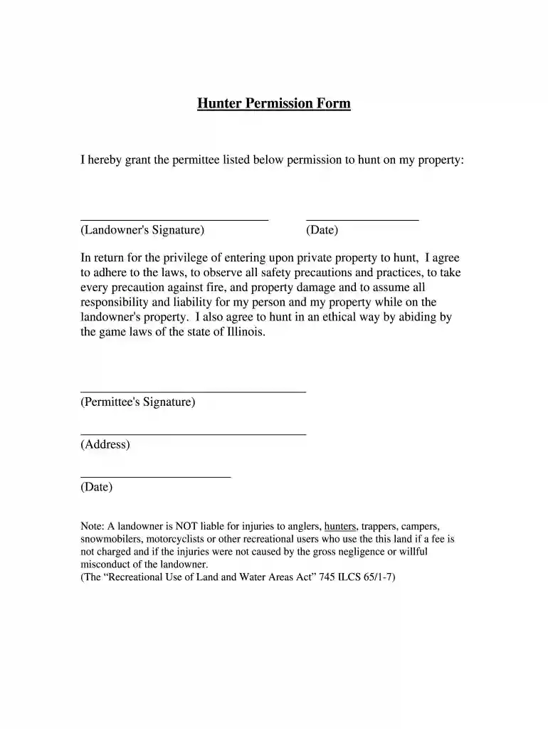 printable hunting permission form Preview on Page 1