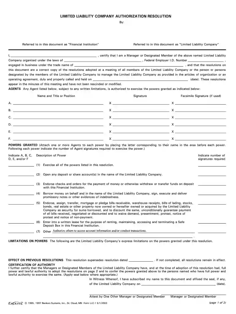 llc resolution for signing authority Preview on Page 1