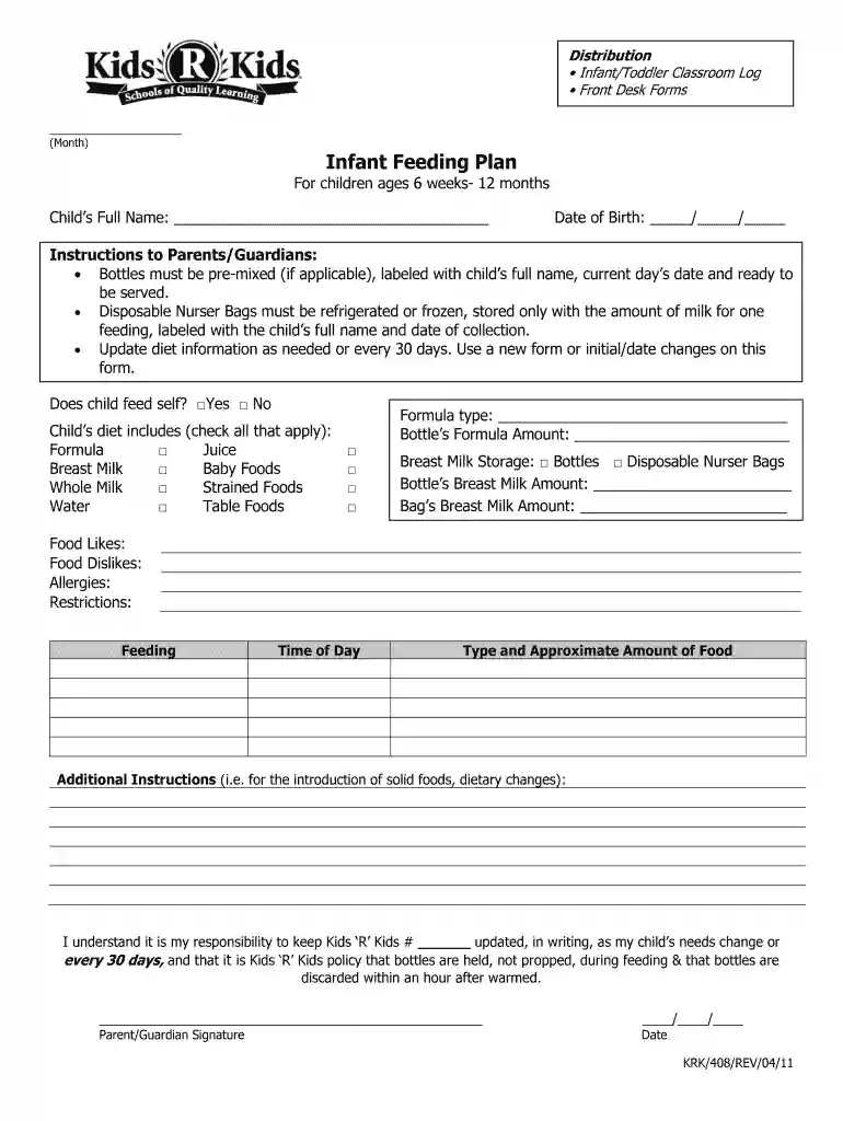 feeding form Preview on Page 1