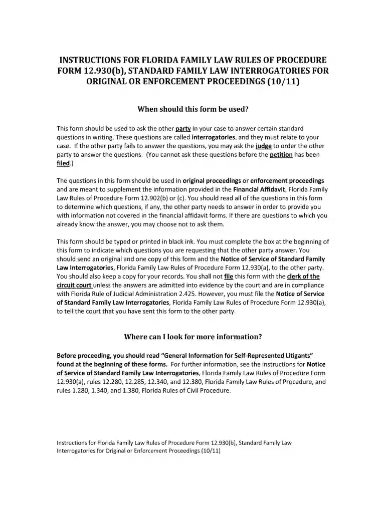 florida family law form 12930 b 2011 Preview on Page 1