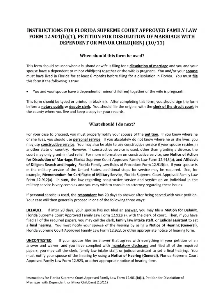 petition for dissolution of marriage with minor child florida Preview on Page 1