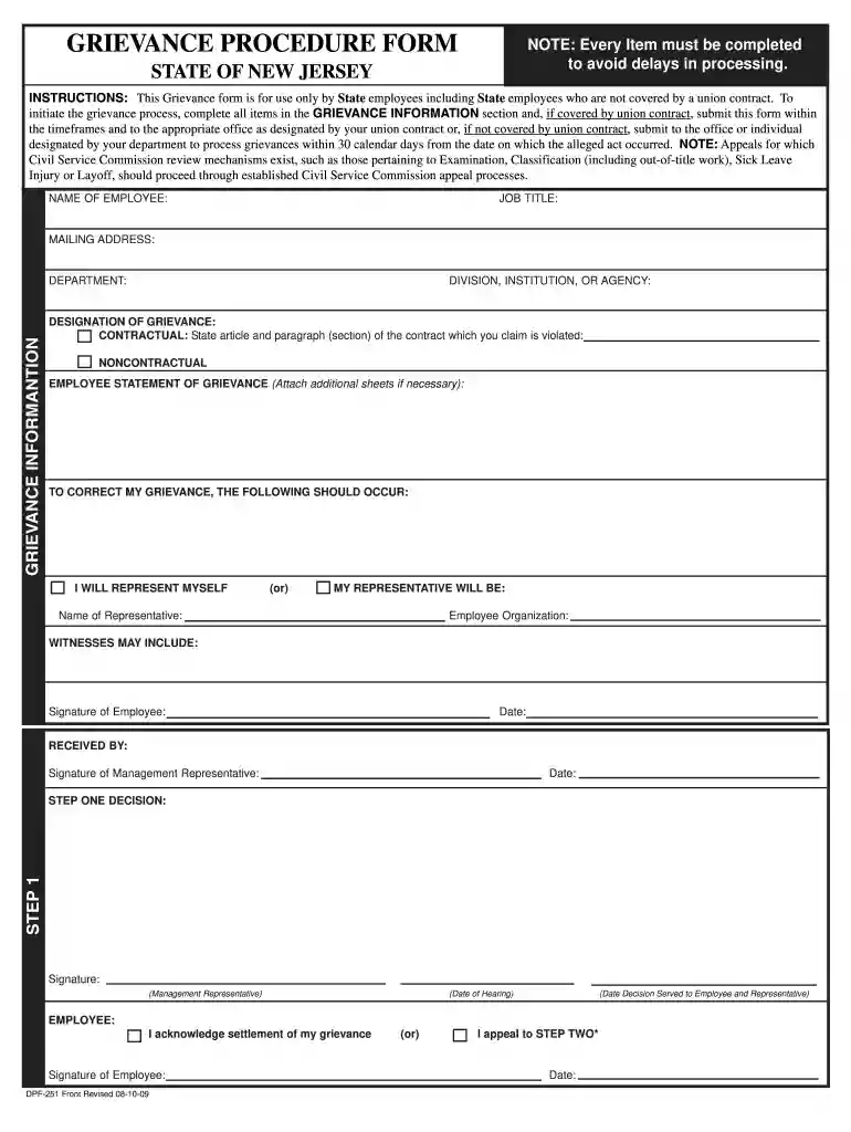 grievance form Preview on Page 1