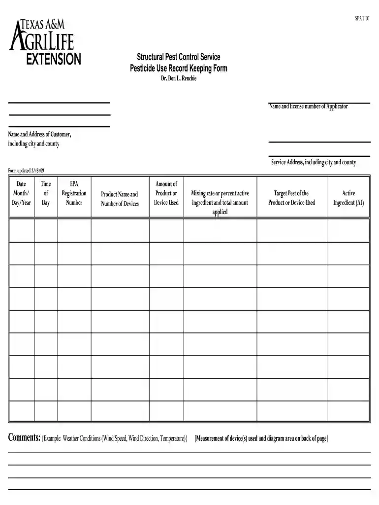 pest control record template Preview on Page 1