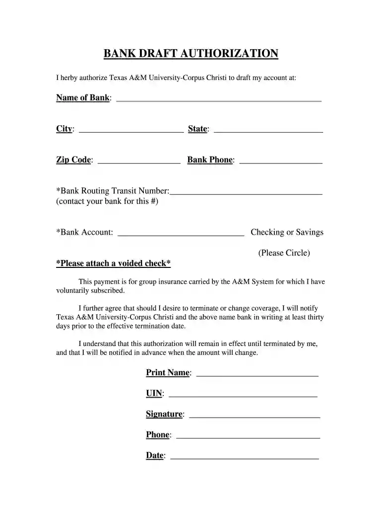 bank authorization form template Preview on Page 1