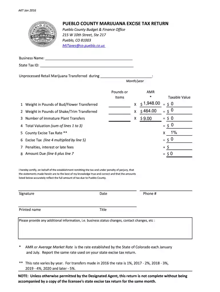 PUEBLO COUNTY MARIJUANA EXCISE TAX RETURN - county pueblo Preview on Page 1
