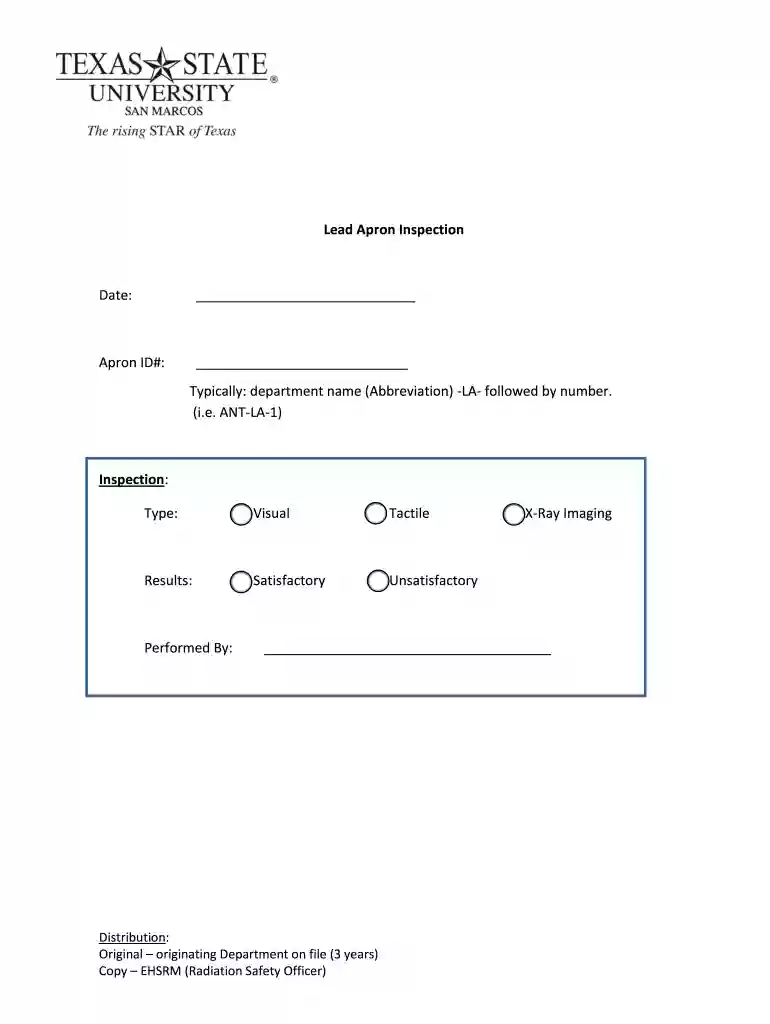 lead apron inspection log Preview on Page 1