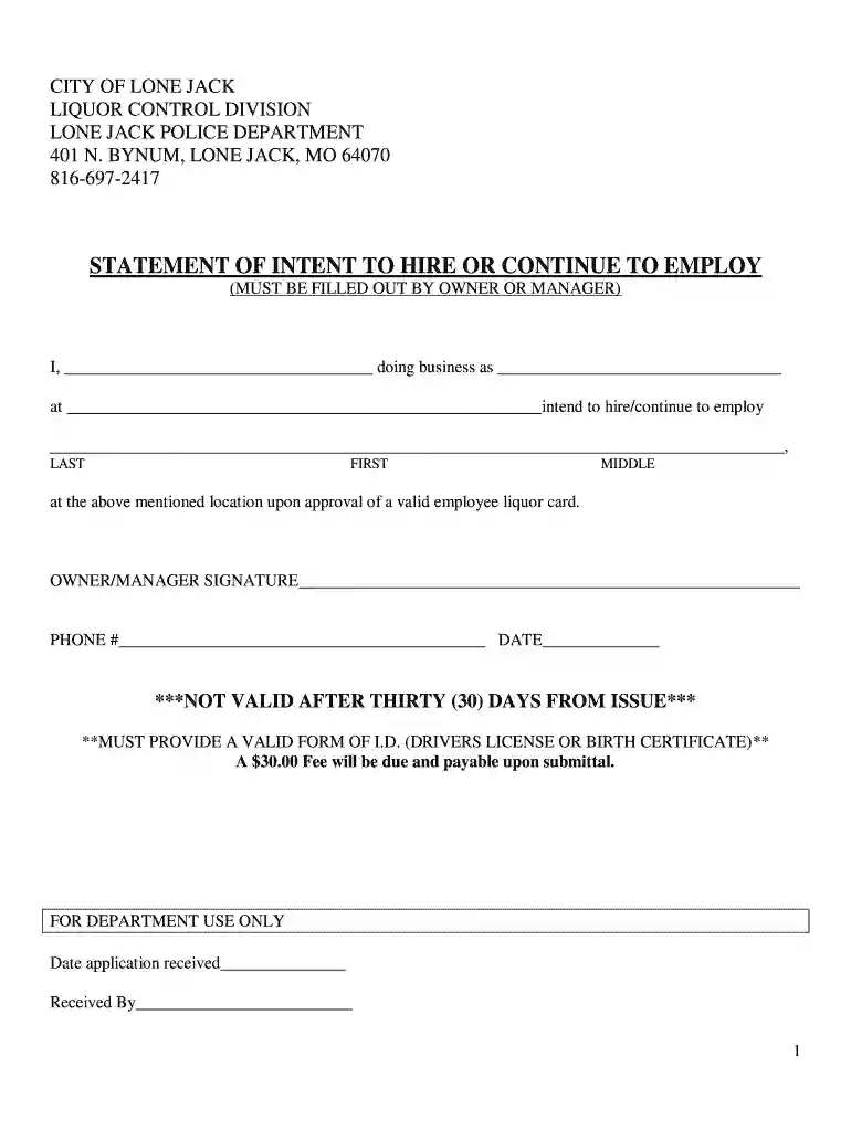 letter of intent to hire Preview on Page 1