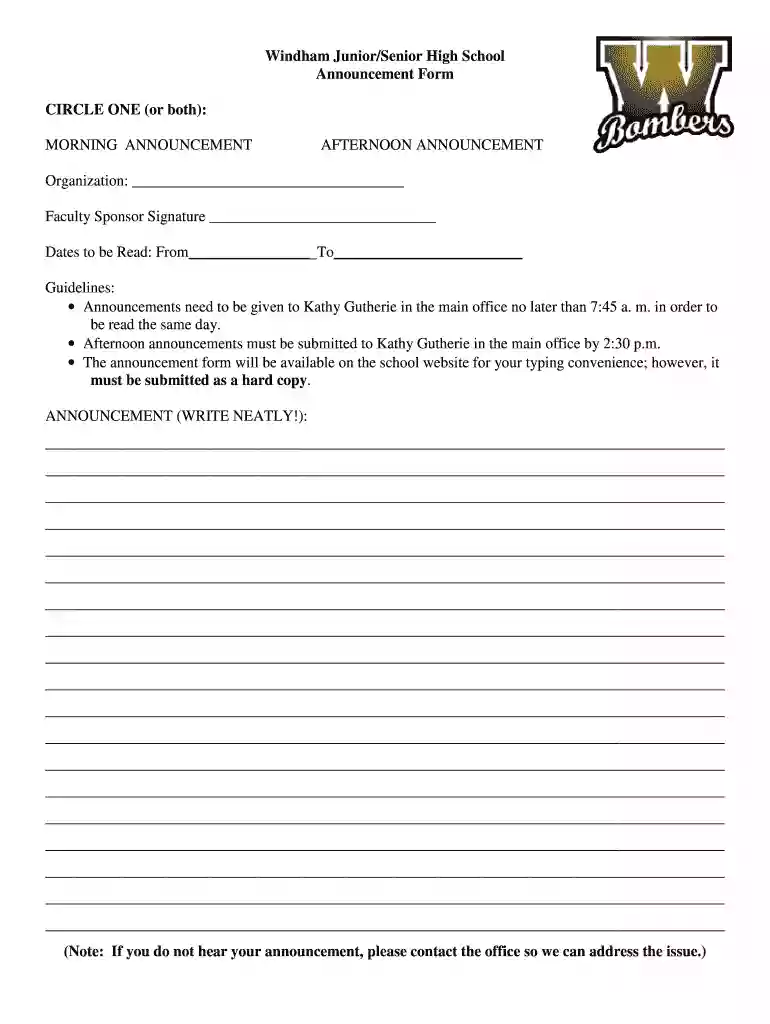 announcement form Preview on Page 1