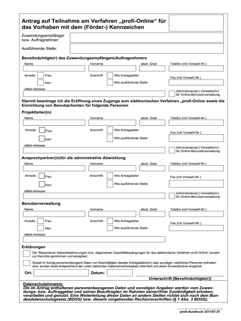 profi teilnahme form template Preview on Page 1