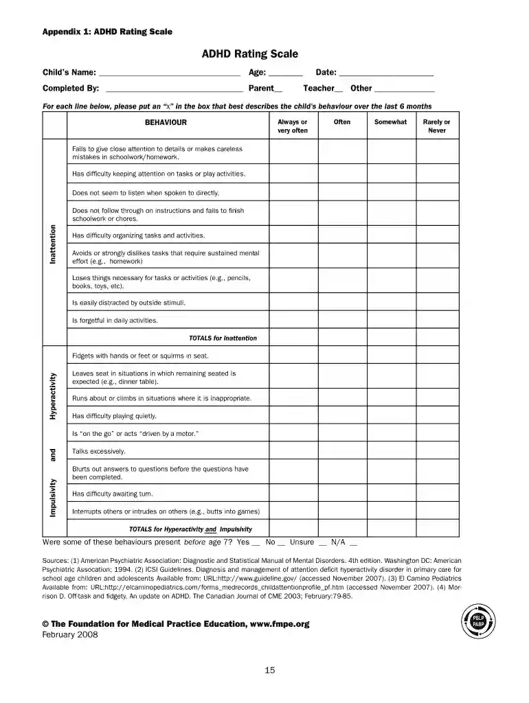 ADHD Rating Scale - Tulane University Preview on Page 1