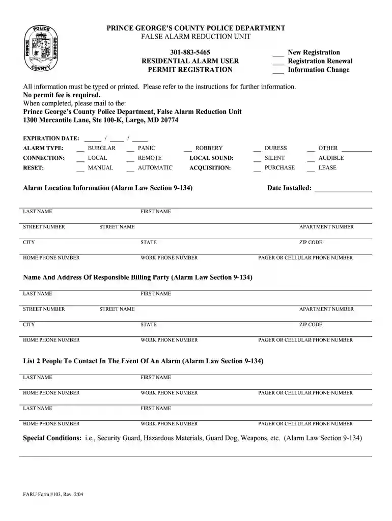 pg county alarm permit Preview on Page 1