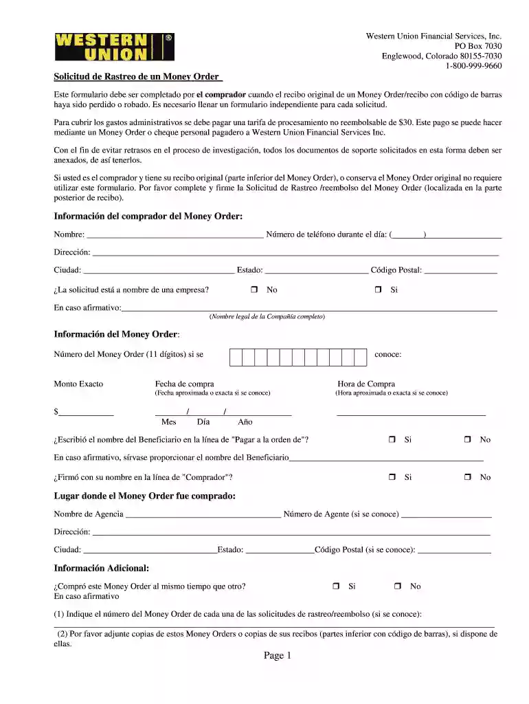 how to fill out a money order western union Preview on Page 1