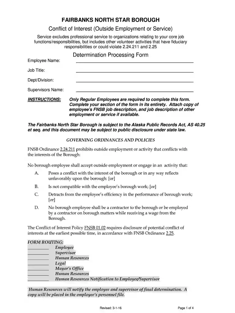 Conflict of Interest (Outside Employment or Service) - co fairbanks ak Preview on Page 1