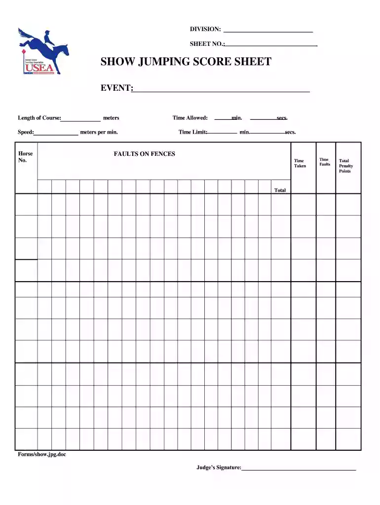 show jumping score sheet template Preview on Page 1