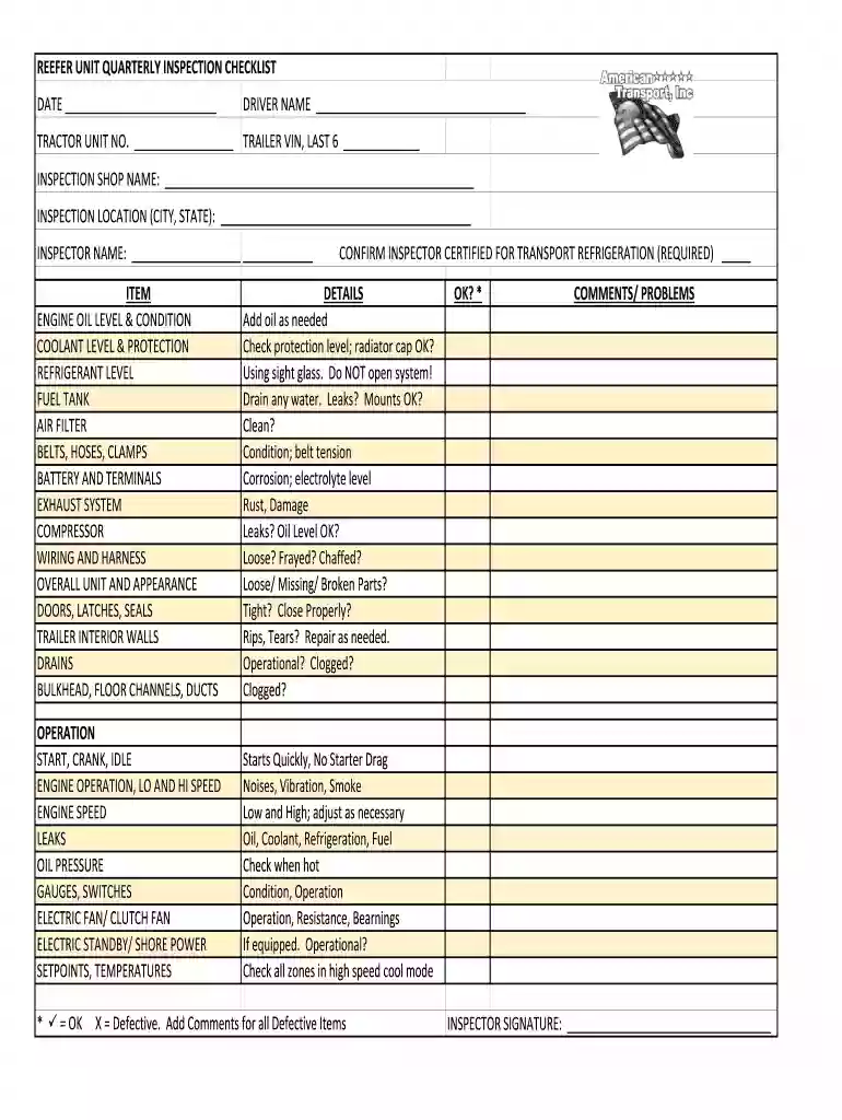 reefer unit form pdf Preview on Page 1