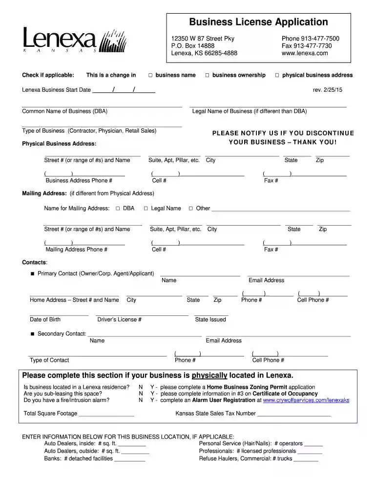 lenexa business license Preview on Page 1