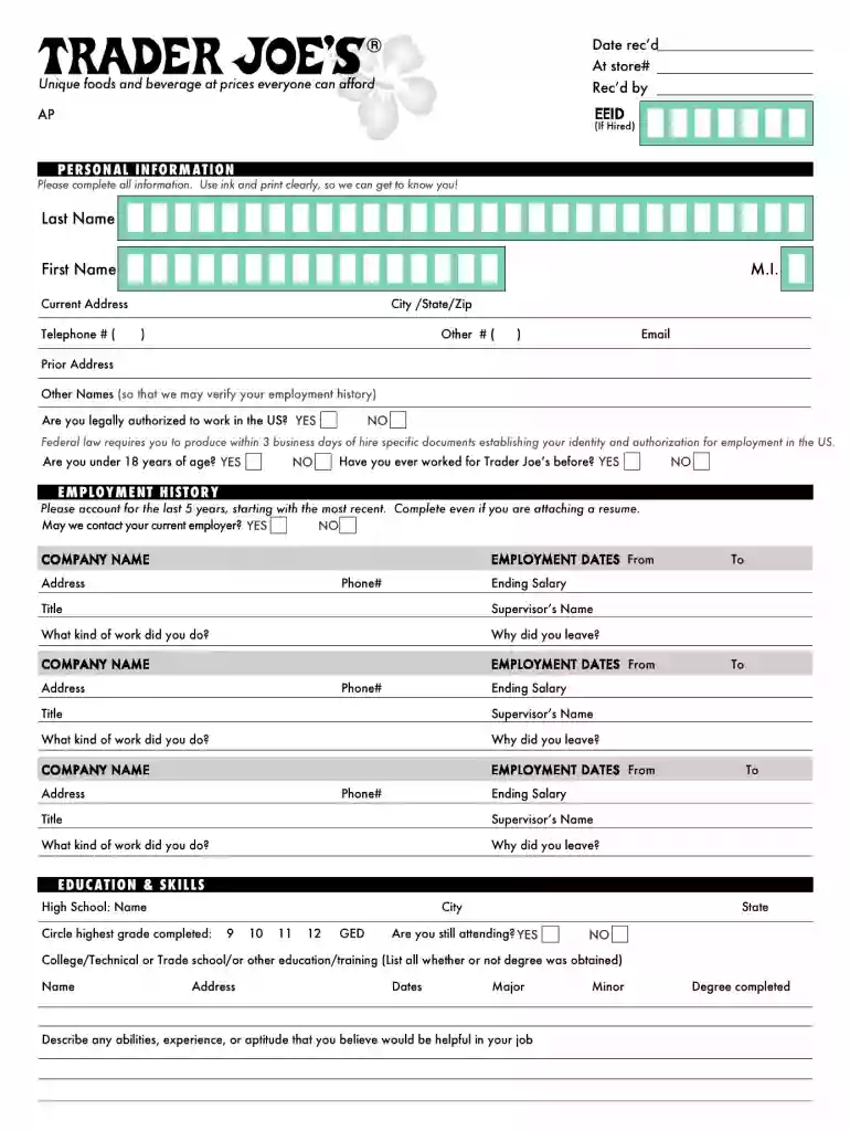 trader joe's job application Preview on Page 1