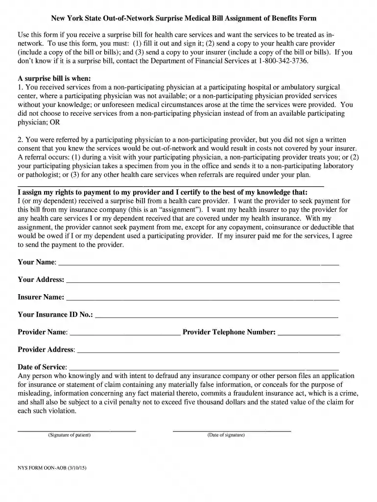 nys surprise bill form pdf Preview on Page 1