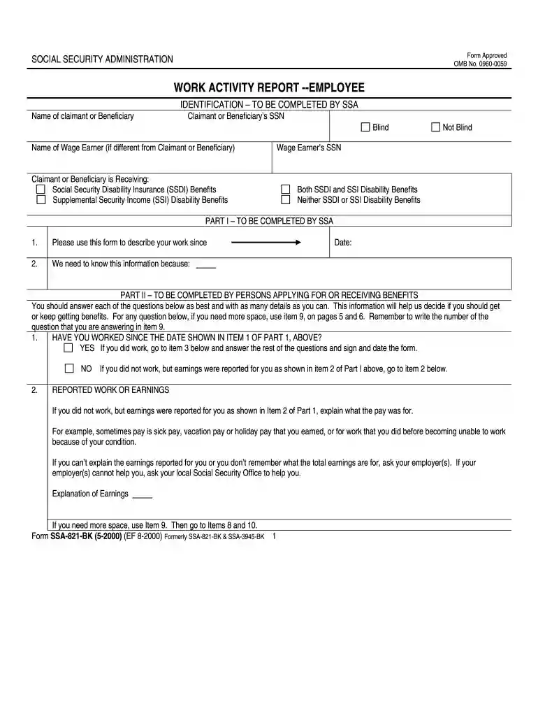 editable social security disability form 0960 0598 2000 Preview on Page 1