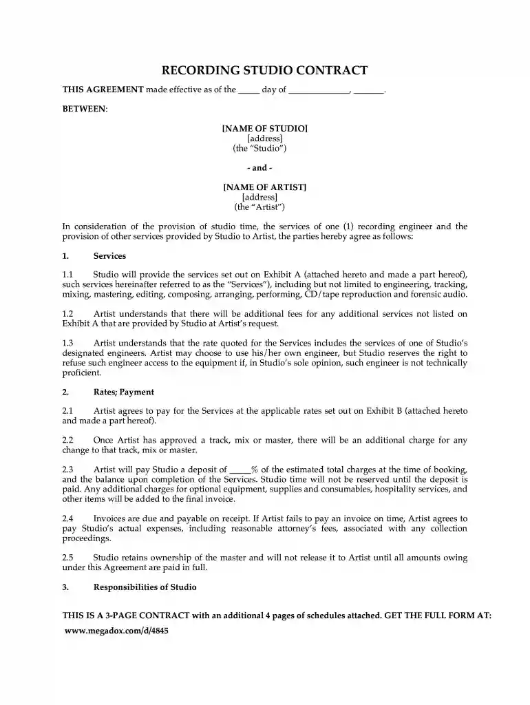 recording studio contract pdf Preview on Page 1