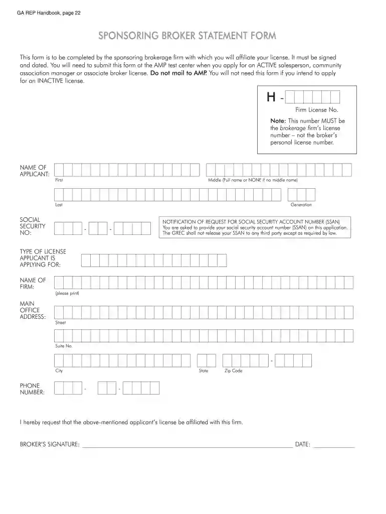 sponsoring broker form georgia Preview on Page 1