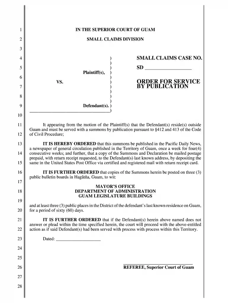 Small Claims Court - Order for Service by Publication Order for Service by Publication - guamselfhel Preview on Page 1