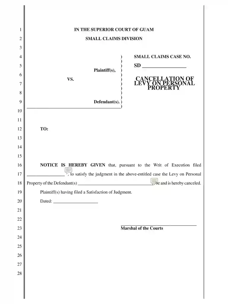 Small Claims Court - Cancellation of Levy on Personal Property Cancellation of Levy on Personal Prop Preview on Page 1