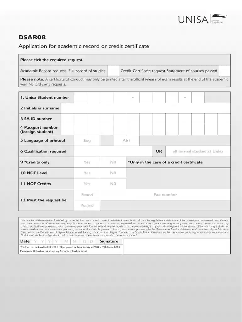 unisa aod form 2024 Preview on Page 1