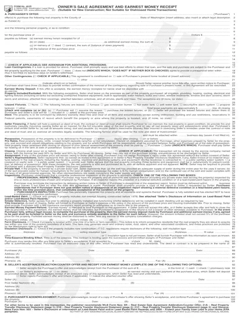owners sale agreement and earnest money receipt Preview on Page 1