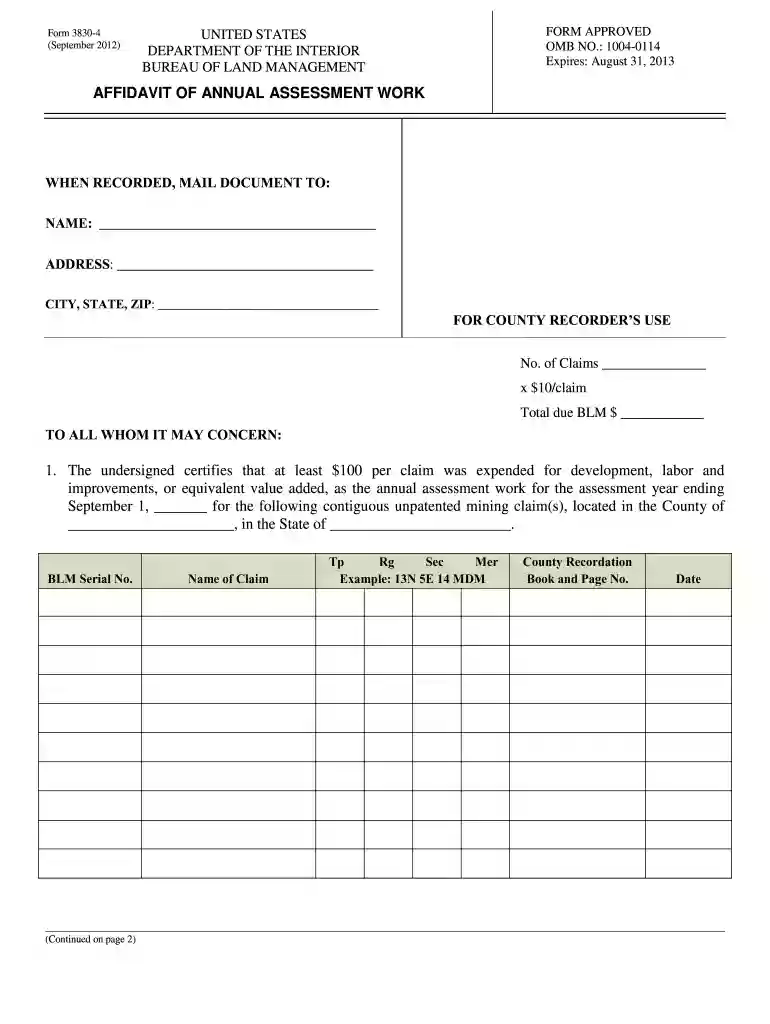 affidavit of annual assessment work Preview on Page 1