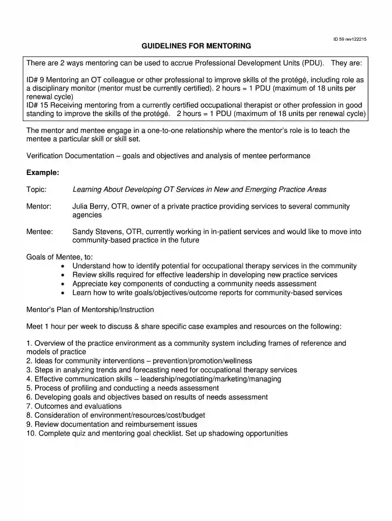 nbcot mentoring form Preview on Page 1