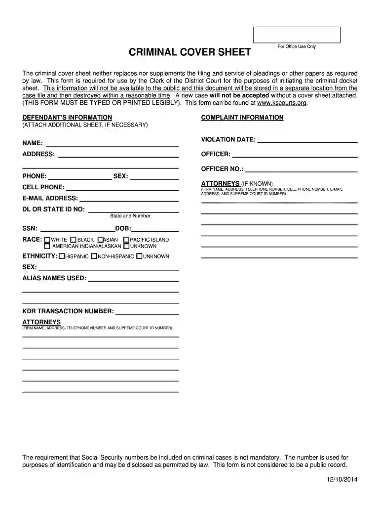 aoc coversheet criminal Preview on Page 1
